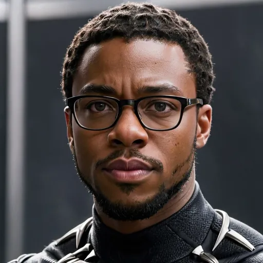 Prompt: Black Panther (T'Challa) wearing glasses