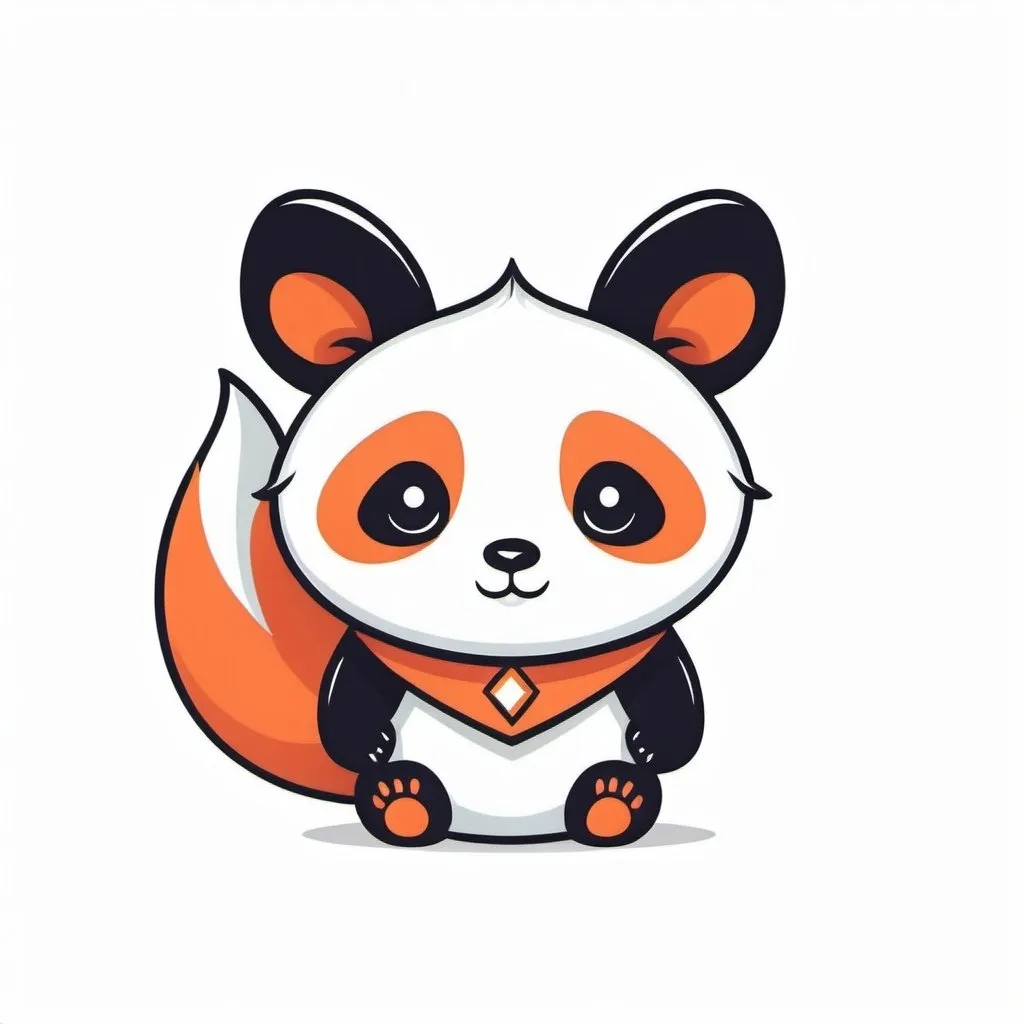 Prompt: Stylized cartoon illustration, panda wearing a kitsune mask, vector flat logo, simple lines, cute, white backdrop, minimalist, flat design, adorable, clean lines, clear, stylish, cute cartoon