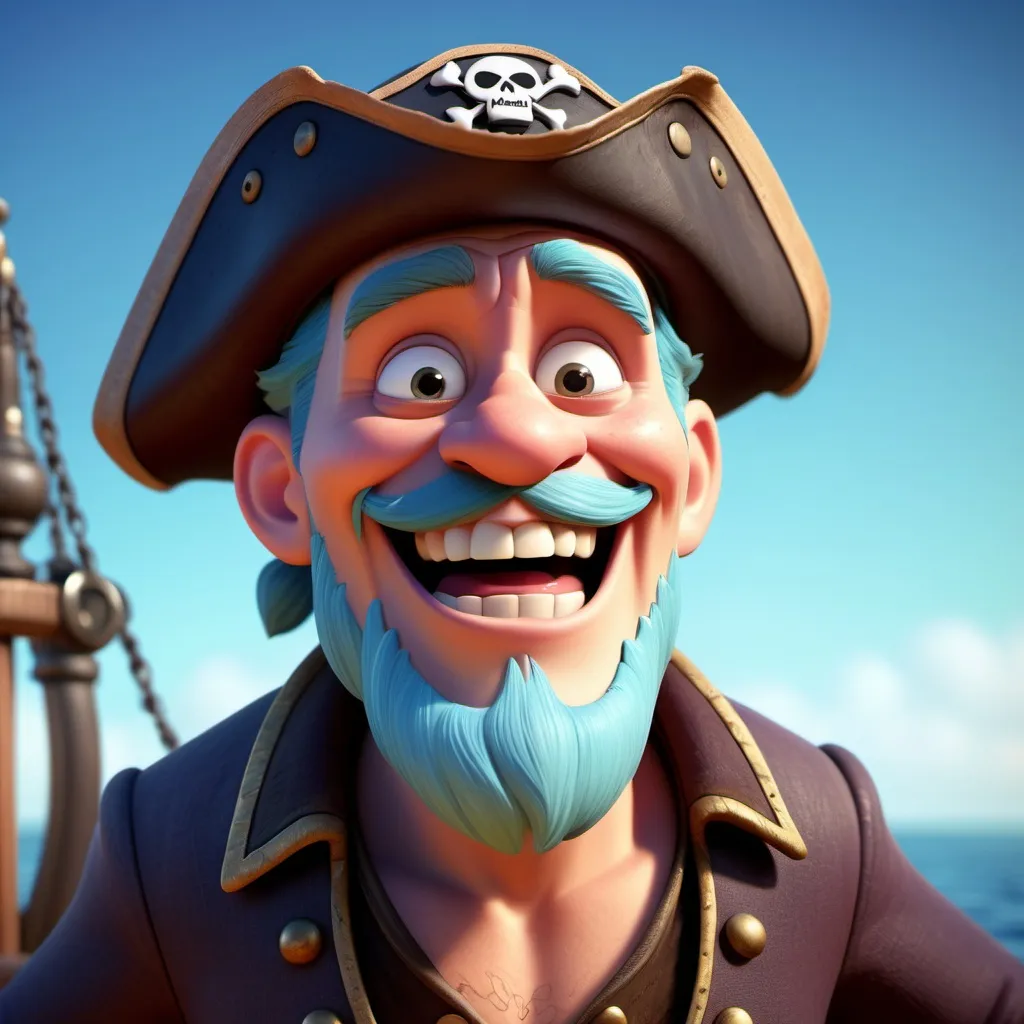 Prompt: Disney pixar character, 3d render style, old pirate evil laugh, cinematic colors