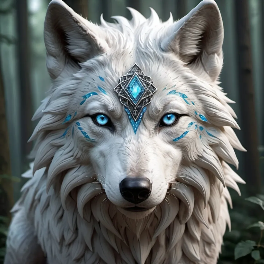 Prompt: hyper-realistic magical elemental wolf powerful with elegant patterns around eyes, body and legs