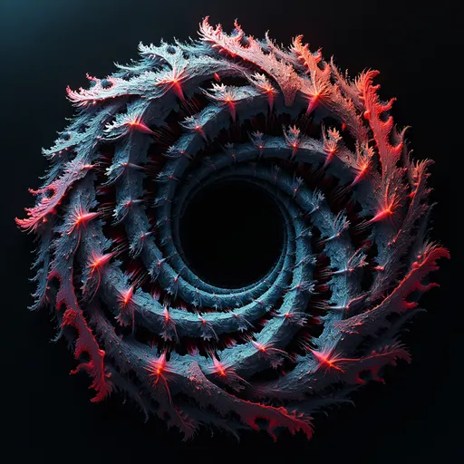 Prompt: Please draw a fractal, cybernetic circular design. incorporate futuristic qualities and lots of color. Background should be dark black with a slight texture. Similar examples would be the album covers from the Never Say Die Dubstep label.