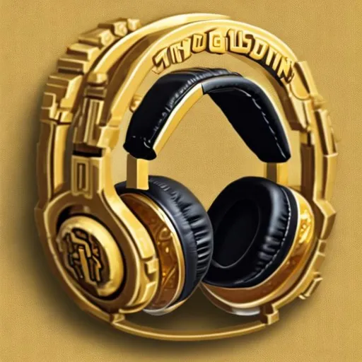 Prompt: headphones in a golden coin with pixels style