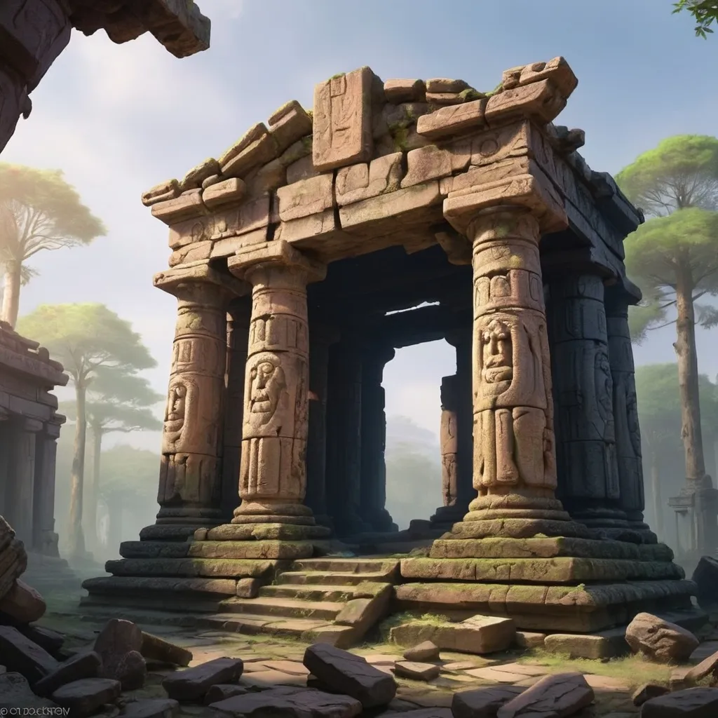 Prompt: Temple ruins of old gods that have faded away