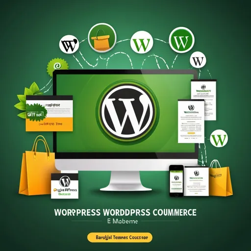 Prompt: "Create a modern promotional banner for a WordPress e-commerce course in Bangla. The design should include images of website templates, with one prominently showing a green WordPress template. Include text in Bangla advertising course features like 'ওয়ার্ডপ্রেস ইকমার্স', and list features like: 'ফ্রি ডোমেইন এবং হোস্টিং', 'বেসিক ডিজাইন ক্লাস', 'ইমেইল মার্কেটিং', and 'লাইভ ক্লাস কোর্স'. The background should be professional and clean, with a combination of purple and orange elements. Include contact numbers and a WhatsApp icon at the bottom left."