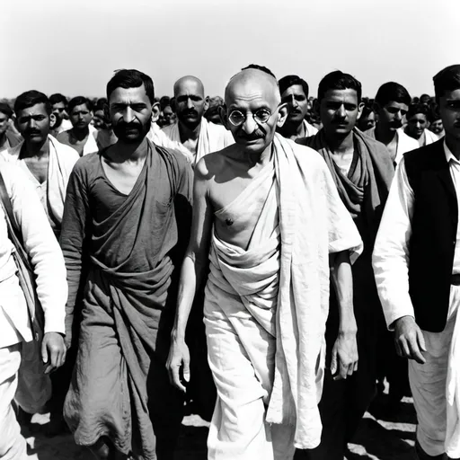 Prompt: mahatma Gandhi in salt march 