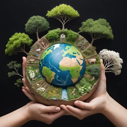 Prompt: Create a visual representation capturing the essence of the delicate balance between humanity and nature, emphasizing the importance of environmental stewardship and our interconnectedness with the Earth.