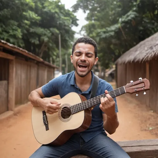 Prompt: Quero uma foto de um senhor idoso com violão na mão chorando 