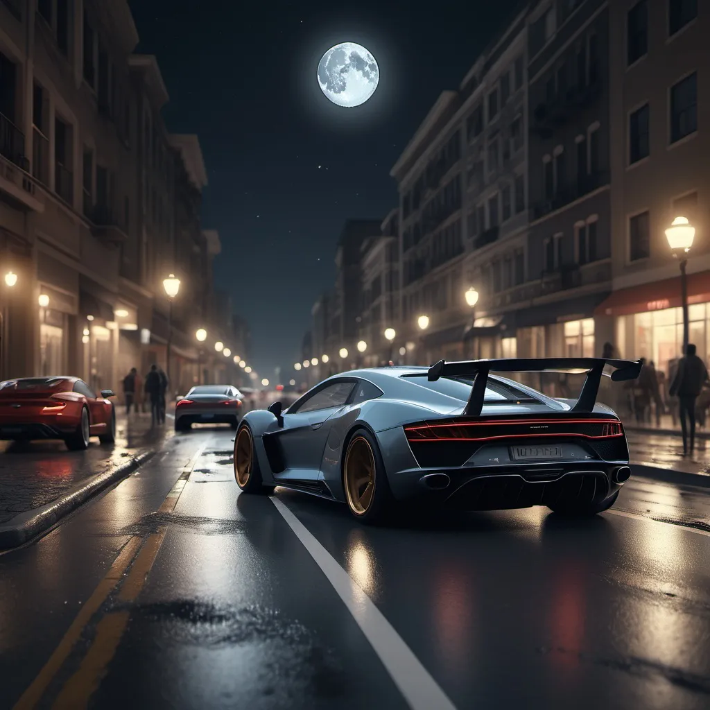 Prompt: street view, dynamic, cars, people, night, moonlit, 8k uhd, octane render, ultra detail, ultra high res, best quality, master piece 