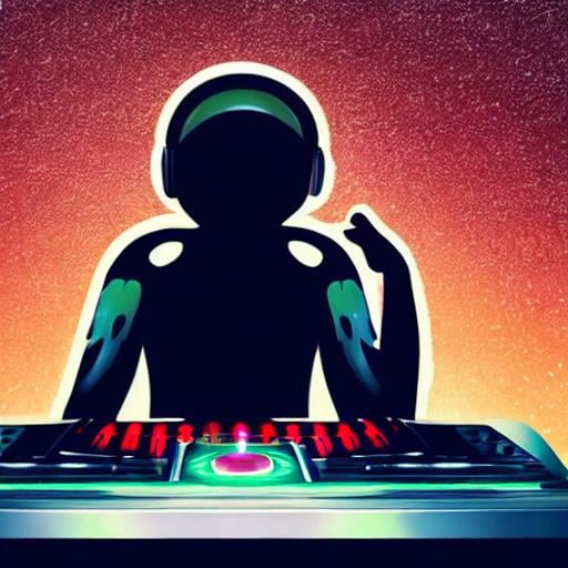 Prompt: Alien dj making decisions on a basis of pills and techno, scifi, high definition, realistic
