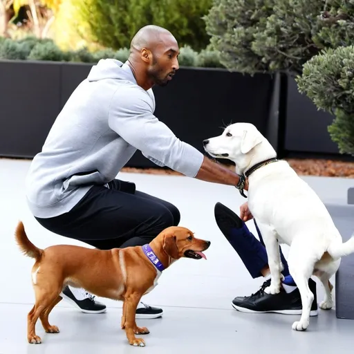 Prompt: Kobe is fighting with a dog

