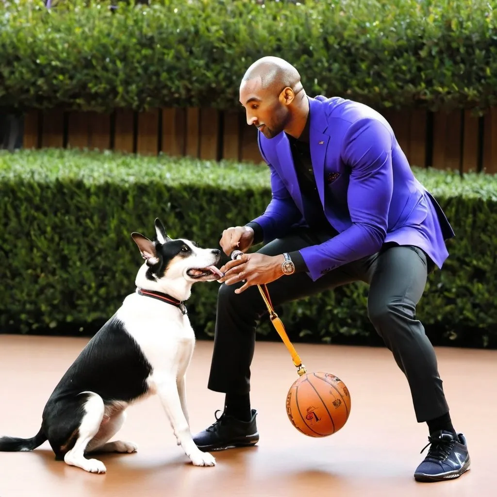 Prompt: Kobe is fighting with a dog

