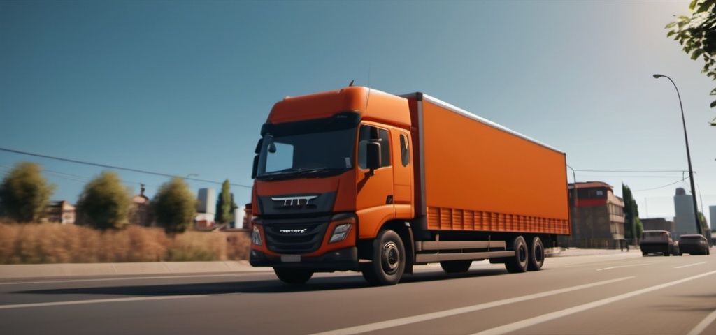 Prompt: A truck  on a sunny day in the orange backgrond city roads, cinematic,  blowing wind, hyper realistic, extremely detailed, dark cinematic, high resolution, 4K, full body, walking , most reallistic,