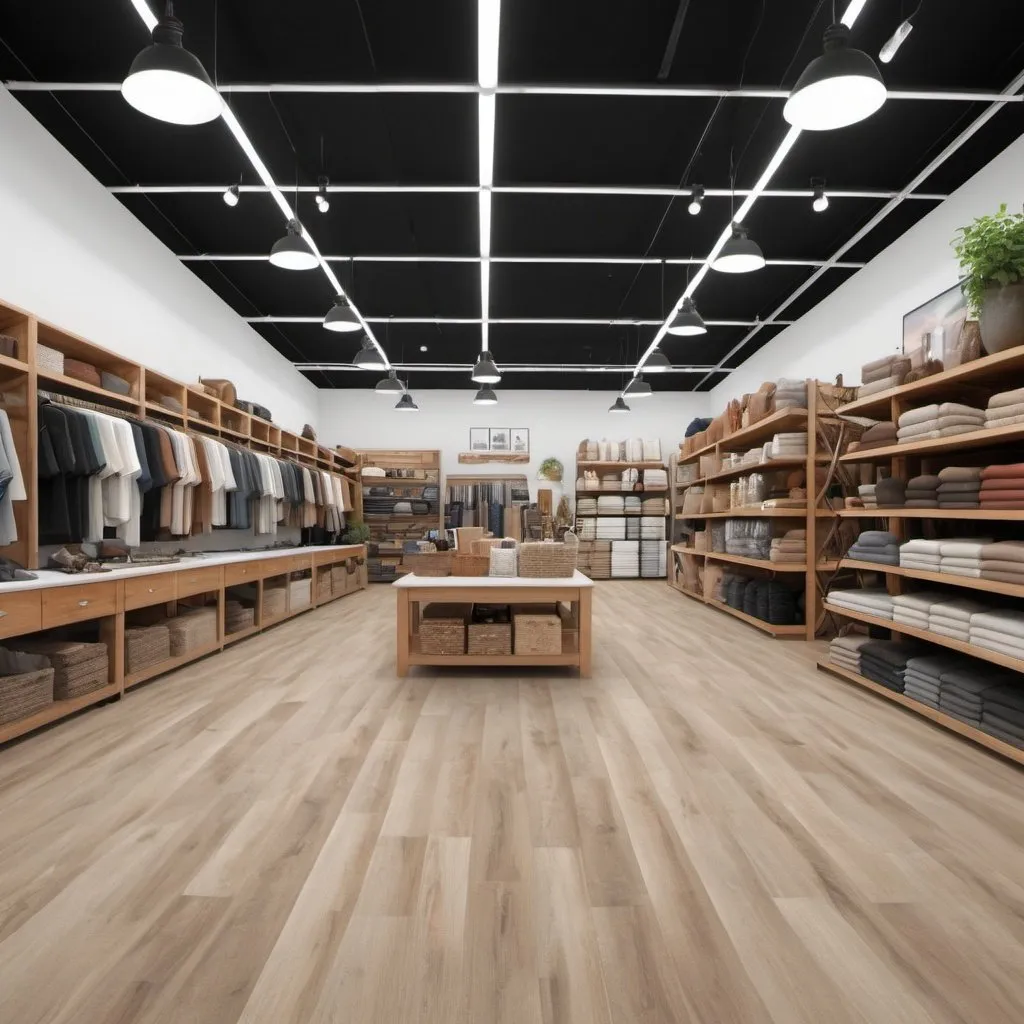 Prompt: generate a realistic photo image from inside of a flooring store