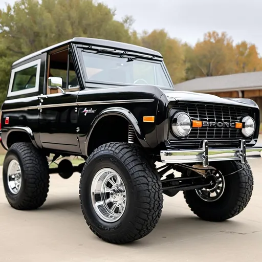 Prompt: black ford bronco with big chrome wheels