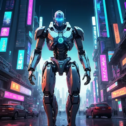 Prompt: (کارتون رباتی anime), vibrant colors, dynamic poses, futuristic setting, high-tech environment, glowing holographic screens, metallic textures, fantastical sky with neon hues, ultra-detailed, emotionally thrilling, energetic atmosphere, intricate robot designs, cityscape background, high quality, HD, studio lighting, cinematic brilliance, fine details, nuanced facial expressions of robots, epic composition.