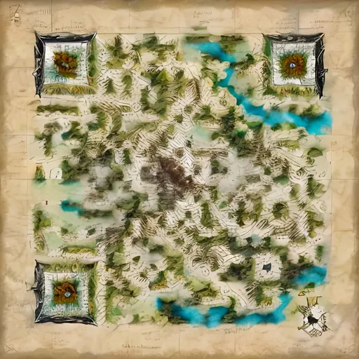 Prompt: highly detailed dnd world map, 16k, hyperdetailed, medieval, map old parchment paper, game asset