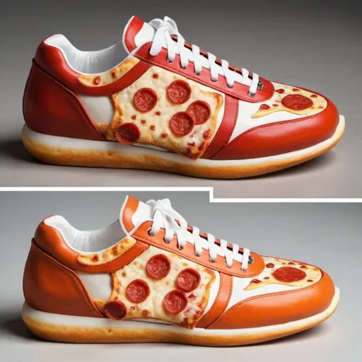Prompt: sports shoes made of pizza
