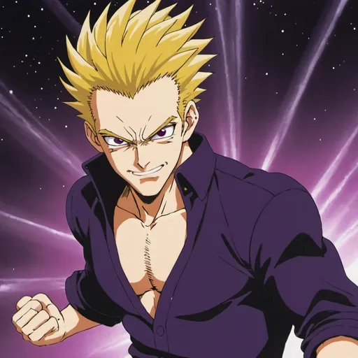 Prompt: garou cosmico usando el  purpura se satoru gojo
