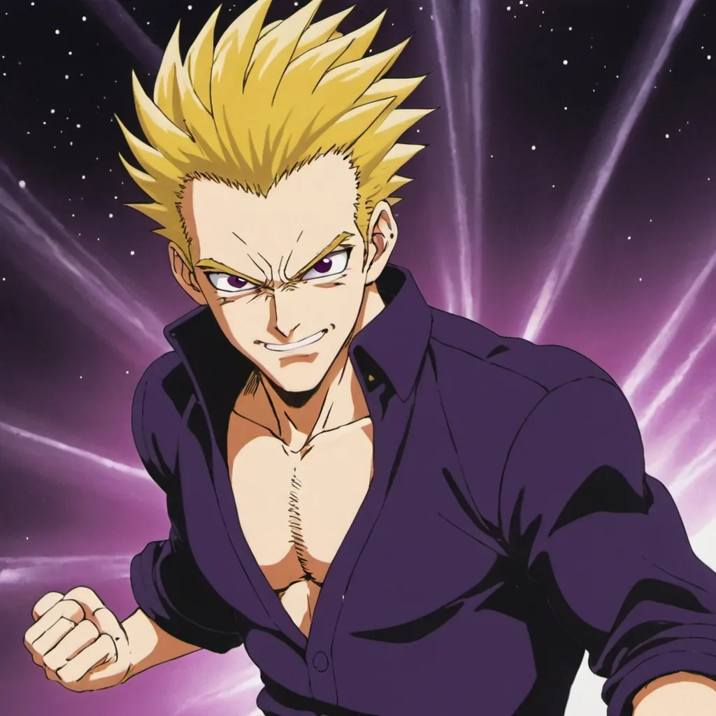 Prompt: garou cosmico usando el  purpura se satoru gojo
