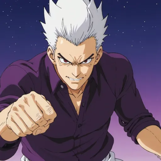 Prompt: garou cosmico usando el  purpura se satoru gojo
