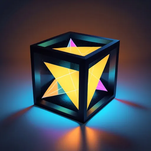 Prompt: glowing octahedron floating inside of a semi translucent cube. Make it look like a cartoon