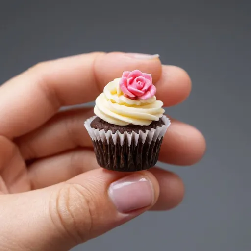 Prompt: smallest cupcakes ever in woman hand
