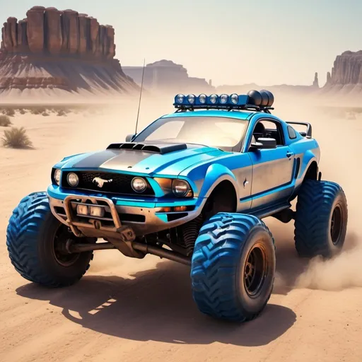 Prompt: 4x4 buggy big wheels Ford Mustang Guns Land in the desert Mad MAx movie city style, realistic details 8k perspective 8k volumetric, a vibrant and colorful high quality realistic details in HDR