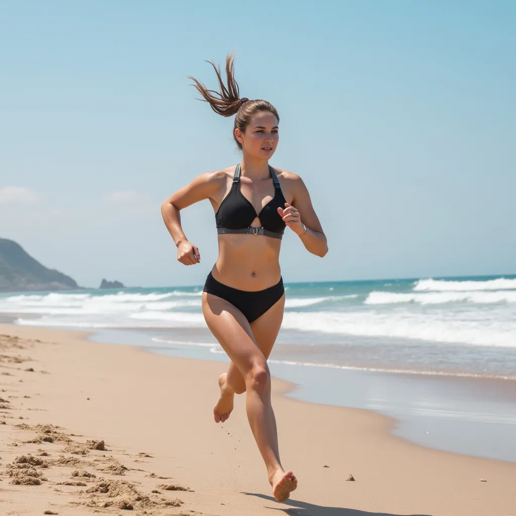 Prompt: Create an image of women running in beach