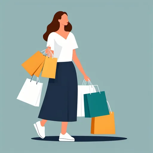 Prompt: Flat illustration a woman shopping, simple forms, simple shapes, vector, minimalism