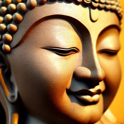 Prompt: Buddha faces, serene expressions, traditional sculpture, high quality, realistic, detailed features, peaceful atmosphere, warm lighting, smooth textures, spiritual art, calming colors, intricate designs, meditative ambiance