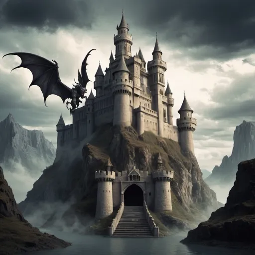 Prompt: fantasy world castles and demons and angels and monsters