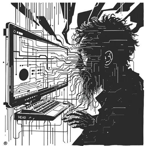 Prompt: [LINOCUT drawing style] In the realm of the electronic age, Burroughs' words take center stage. A beatnik's mind, it starts to spin, As I dive into the words within. "The Electronic Revolution" it's called, A trip through technology, uncontrolled. Control and manipulation, the game they play, In this digital world, where minds stray. Perception shattered, reality bends, As electronic hallucinations ascend. Cut-up language, a collage of the mind, In fragments and pieces, meaning we find. Modern Man in Search of a Soul
