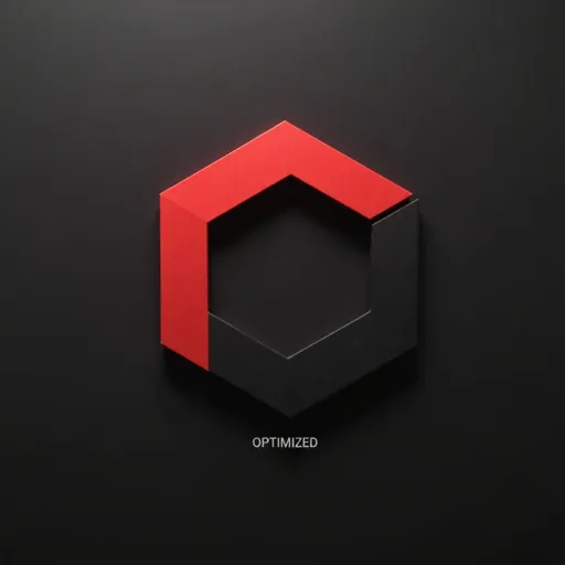 Prompt: This is a digital graphic illustration of a three-dimensional hexagon set against a dark gray background. The hexagon is composed of two intersecting faces, one colored in bright red and the other in dark gray. The red face is on the top left side, while the dark gray face is on the top right side, creating a sharp, geometric contrast. The hexagon casts a subtle shadow to the bottom right, adding a sense of depth and dimension to the image. The background is a smooth, solid dark gray with no additional textures or objects, emphasizing the hexagon as the focal point. At the bottom center of the image, the word "OPTIMIZED" is written in small, white, uppercase letters, slightly centered and aligned with the hexagon's bottom edge. The overall style of the illustration is minimalistic and modern, utilizing clean lines and a limited color palette to create a visually striking effect. The image conveys a sense of simplicity and precision, with a focus on geometric shapes and contrast.