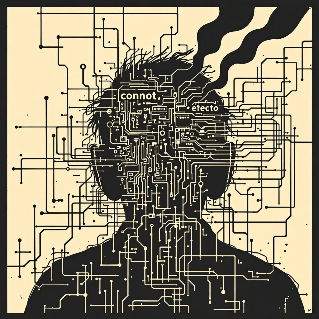 Prompt: [LINOCUT drawing style] In the realm of the electronic age, Burroughs' words take center stage. A beatnik's mind, it starts to spin, As I dive into the words within. "The Electronic Revolution" it's called, A trip through technology, uncontrolled. Control and manipulation, the game they play, In this digital world, where minds stray. Perception shattered, reality bends, As electronic hallucinations ascend. Cut-up language, a collage of the mind