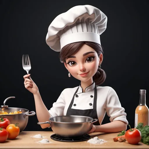 Prompt: Young Lady Cooking show logo with chef hat 3d render, cinematic, illustration, typography, photo, poster, painting, fashion