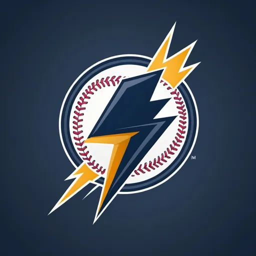 Prompt: create a classic looking baseball logo with an updated color scheme and using a lightning bolt
