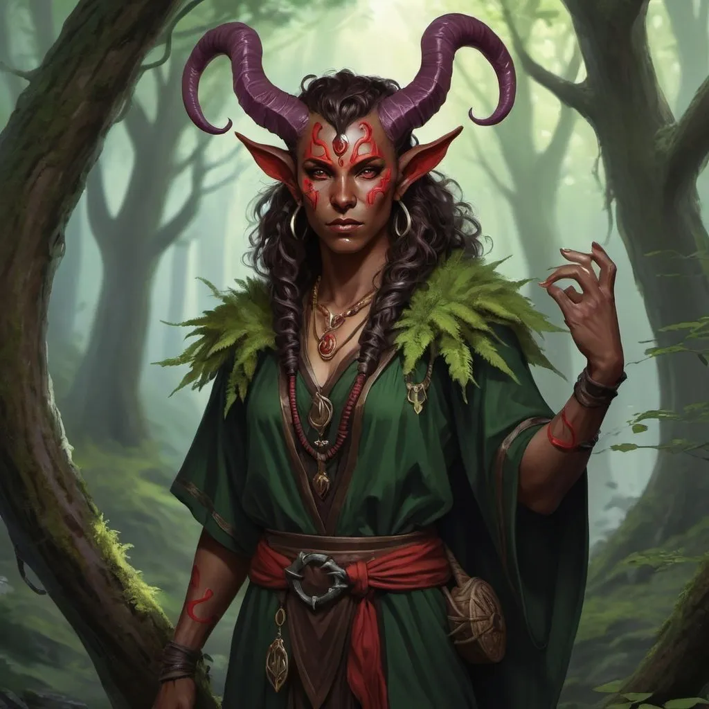 Prompt: tiefling forest druid fantasy art