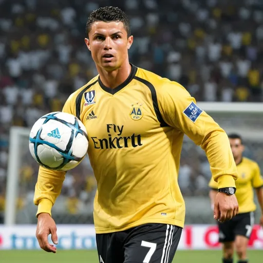 Prompt: Ronaldo Al nasser yellow shirt with AIG