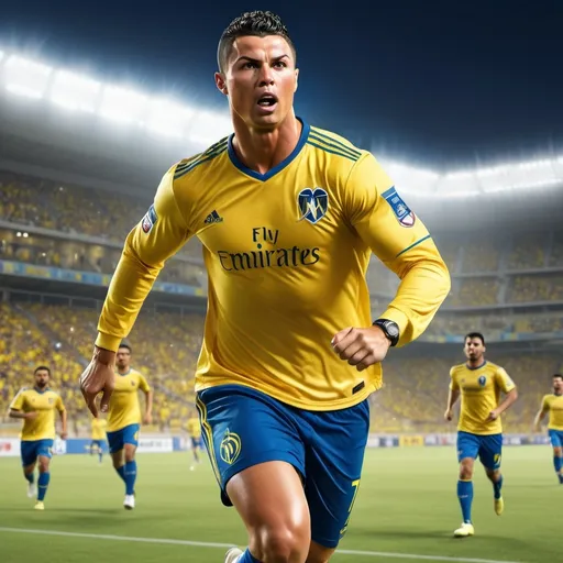 Prompt: Ronaldo Al nasser yellow shirt with AIG