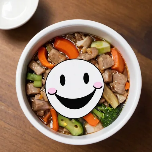 Prompt: smiling chop suey bowl