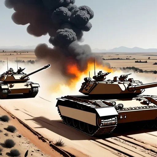 Prompt: draw a modern war scene with tanks