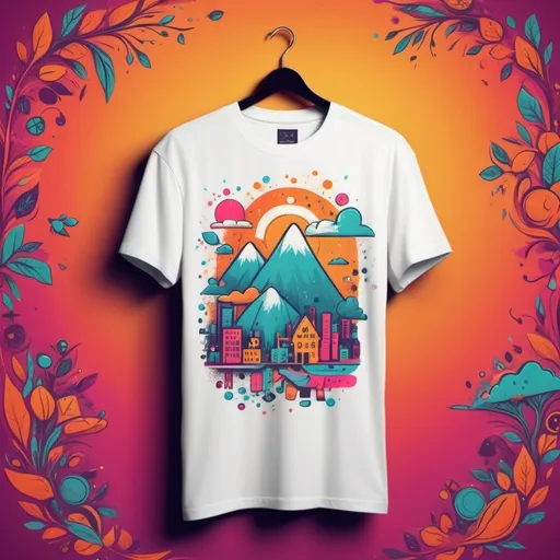 Prompt: (t-shirt design) creative concept of a t-shirt swap, vibrant colors, dynamic scene emphasizing transformation, playful symbols of clothing exchange, cozy atmosphere, inviting background, low-lighting for a warm feel, ultra-detailed, modern design elements, focus on fabrics and patterns्य, showcasing different styles, engaging visuals for a fashion-forward audience, (high quality)