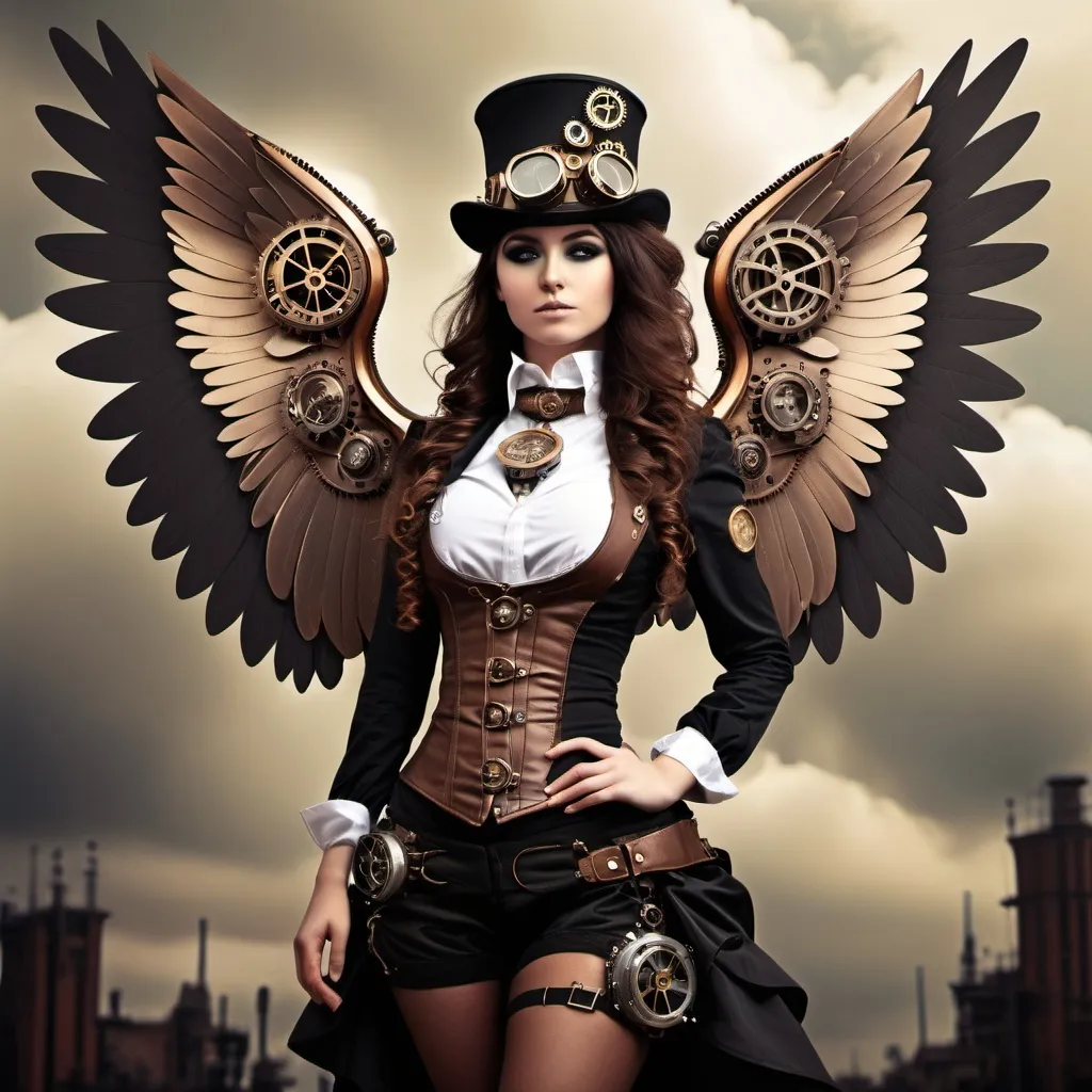 Prompt: People with wings steampunk style
