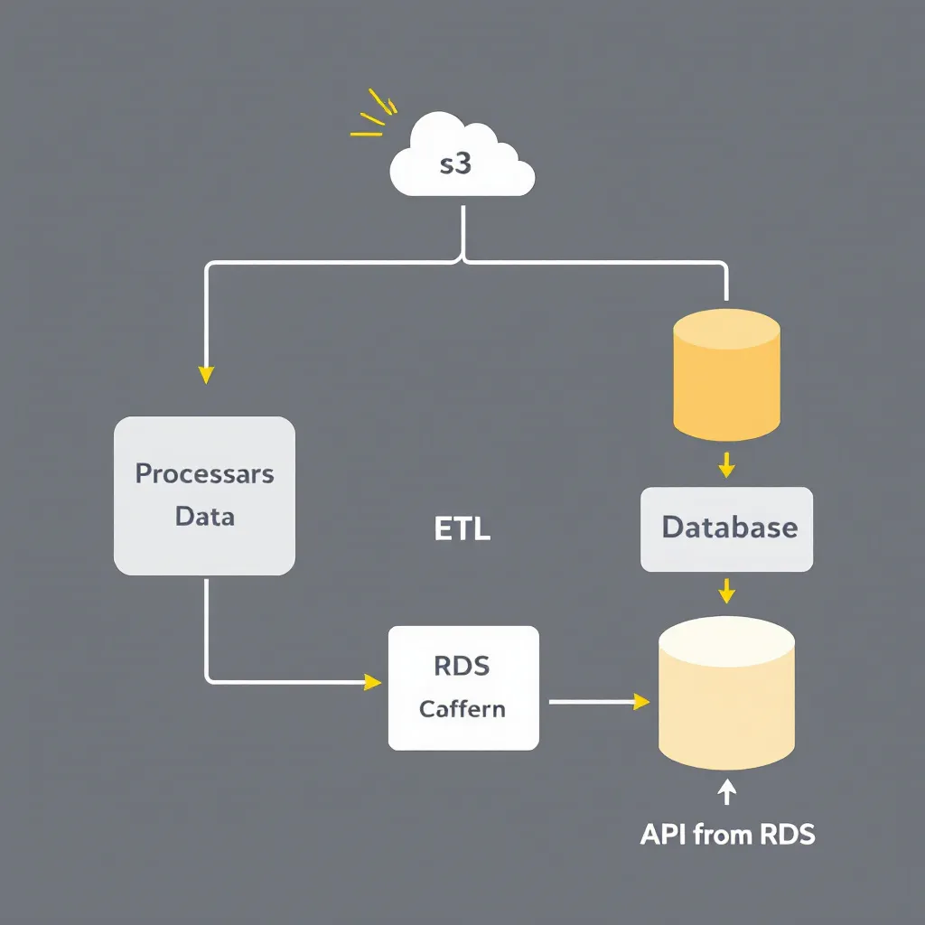Prompt: create a simple image depicting the flow start processing data from  s3 and then processing the data through ETL  and then writing to the RDS database and then API from RDS 