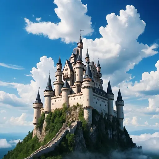 Prompt: castle in the blue sky with clouds hd