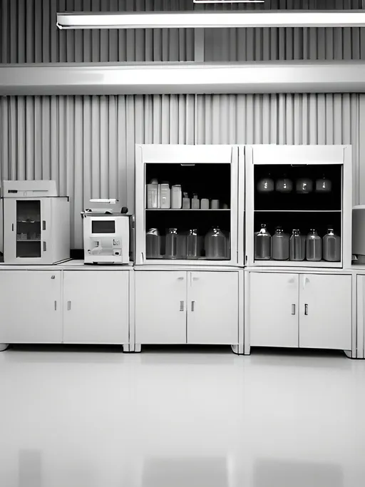 Prompt: Fotografia preto e branco, background laboratório