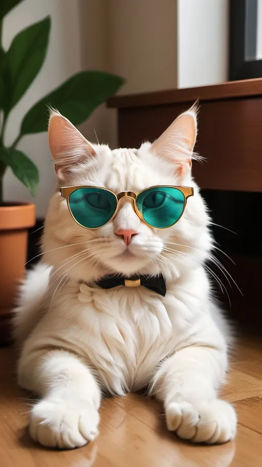 Prompt: A cat with cooling glasses and a shampane