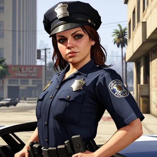 Prompt: grand theft auto v  nice female police background