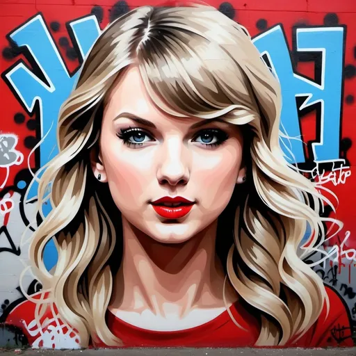 Prompt: Taylor swift done in a graffiti style using just the colors red white and black
