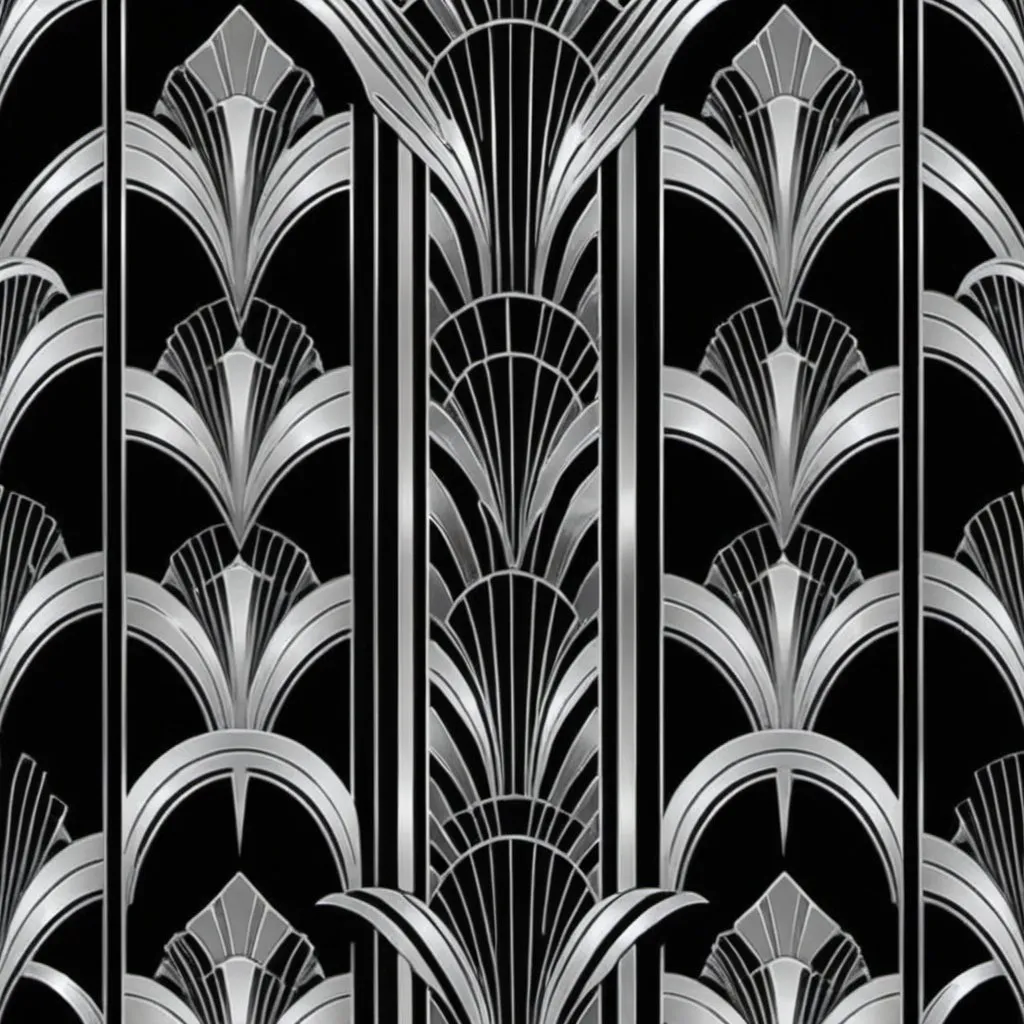 Prompt: Create an artdeco repeating pattern that is more simple using only black and silver

